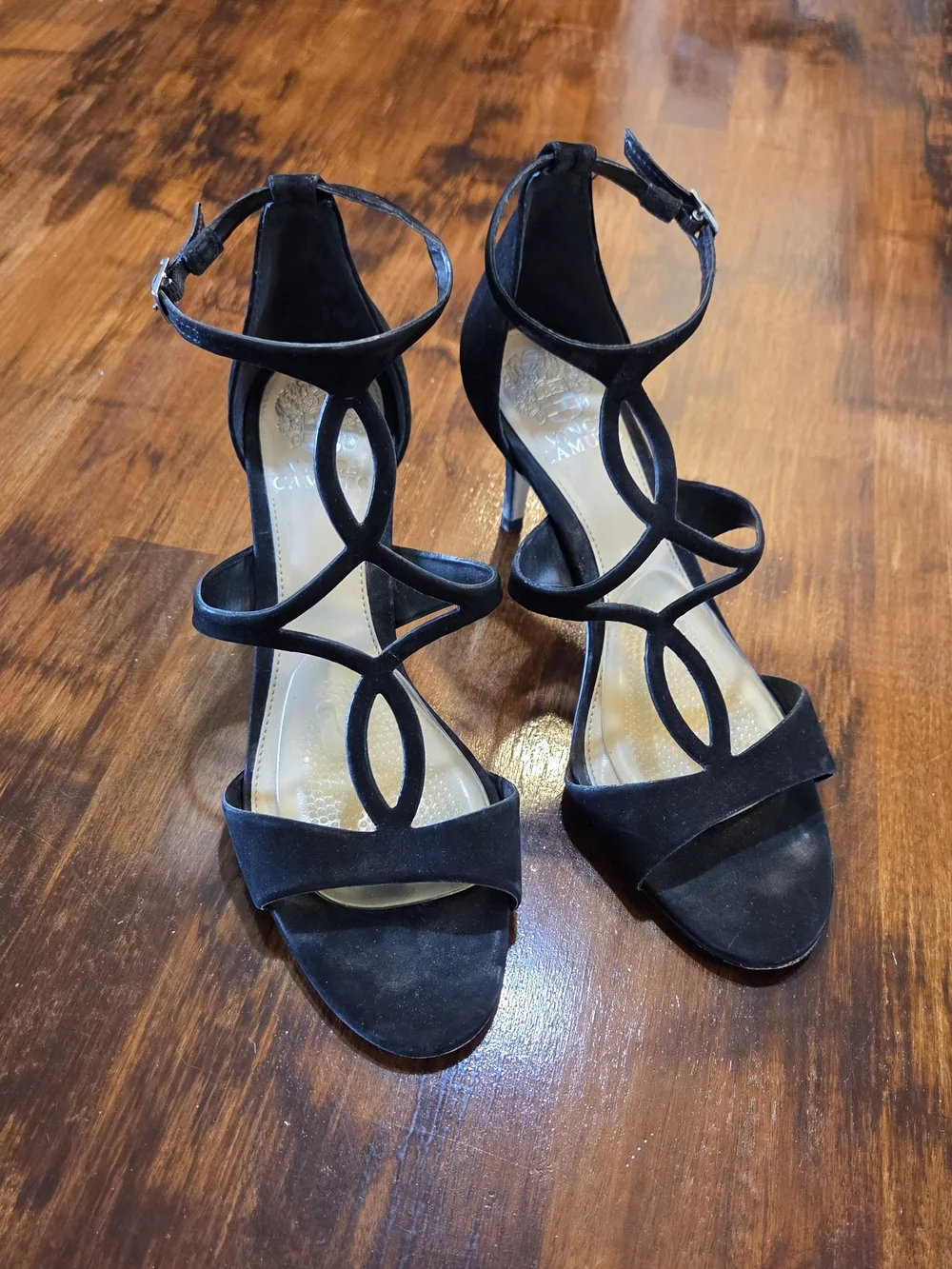 Vince Camuto Shoes High Heels Black Nubuck Ankle Strap VC-Payto Womens 8M